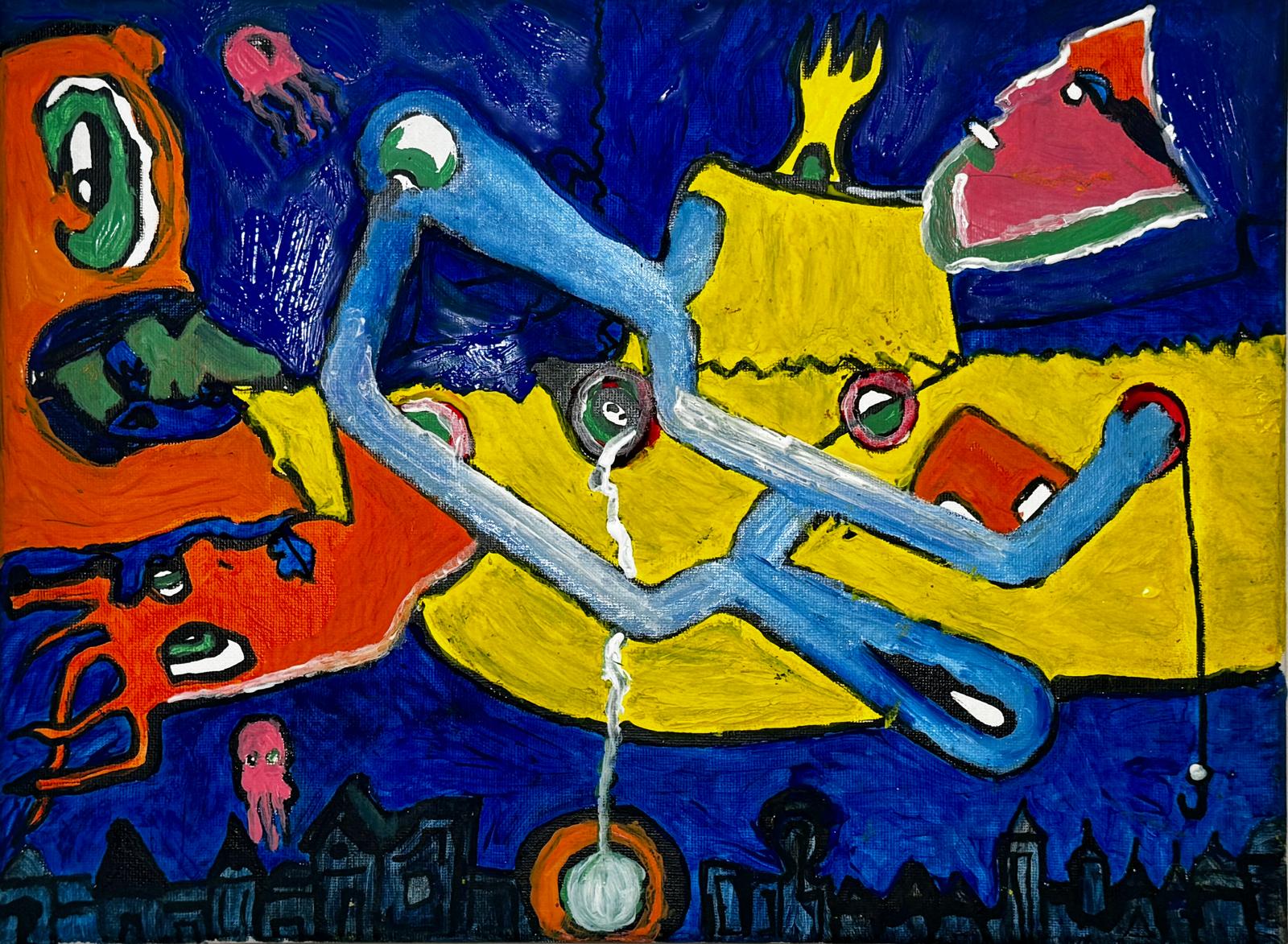 Submerged Structure - Sold original painting with surreal symbolic forms